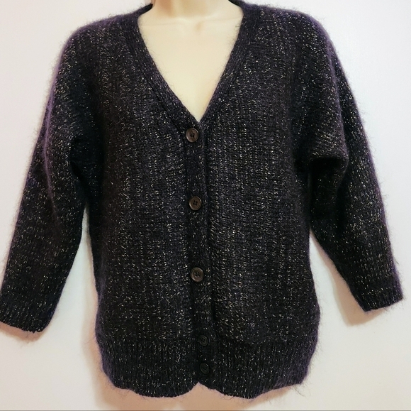 H&M Metallic Cropped Cardigan Navy Gold Medium - Picture 3 of 11